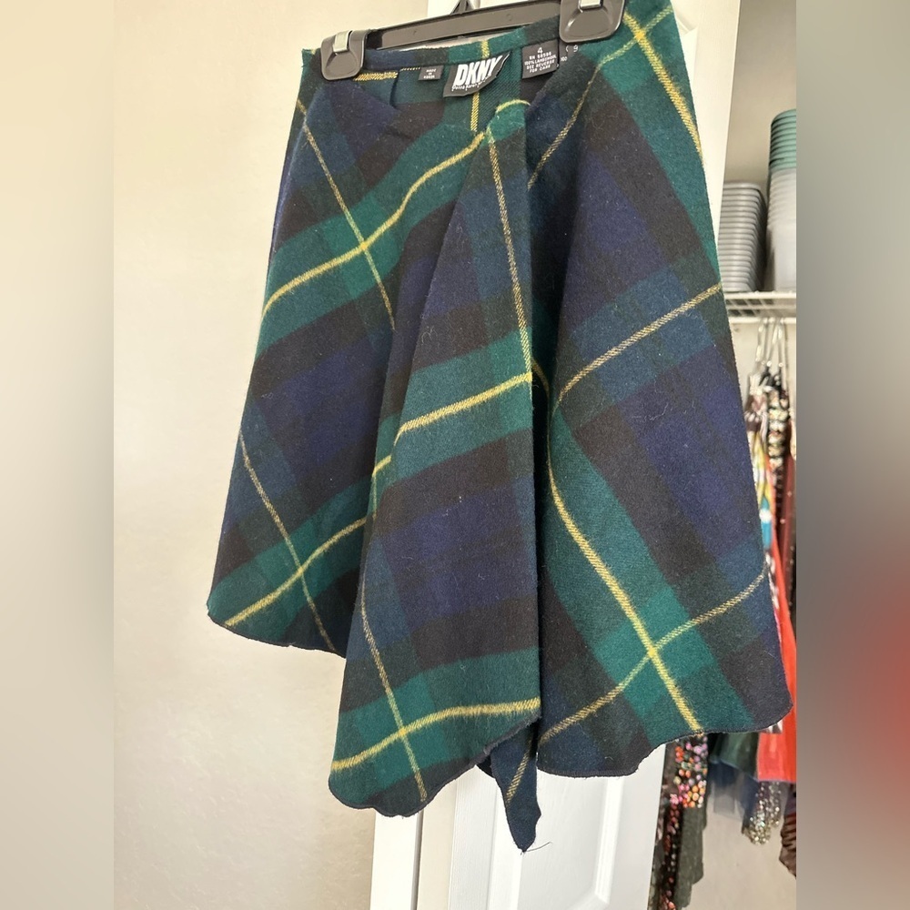 Vintage 90s Donna Karan Lambswool Plaid Wrap Around Asymmetrical Skirt- SALE - Picture 2 of 9